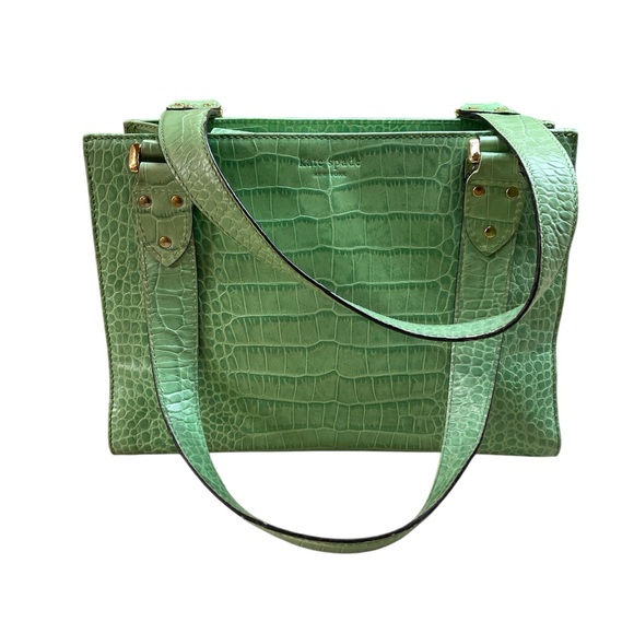 Kate Spade New York Shoulder Bag Hand Purse Green Gold Hardware Croc Embossed - Picture 15 of 15